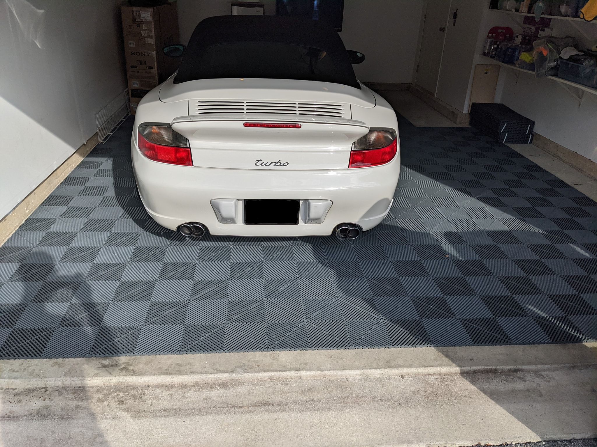 Porsche on Ribtrax Home garage floor tiles