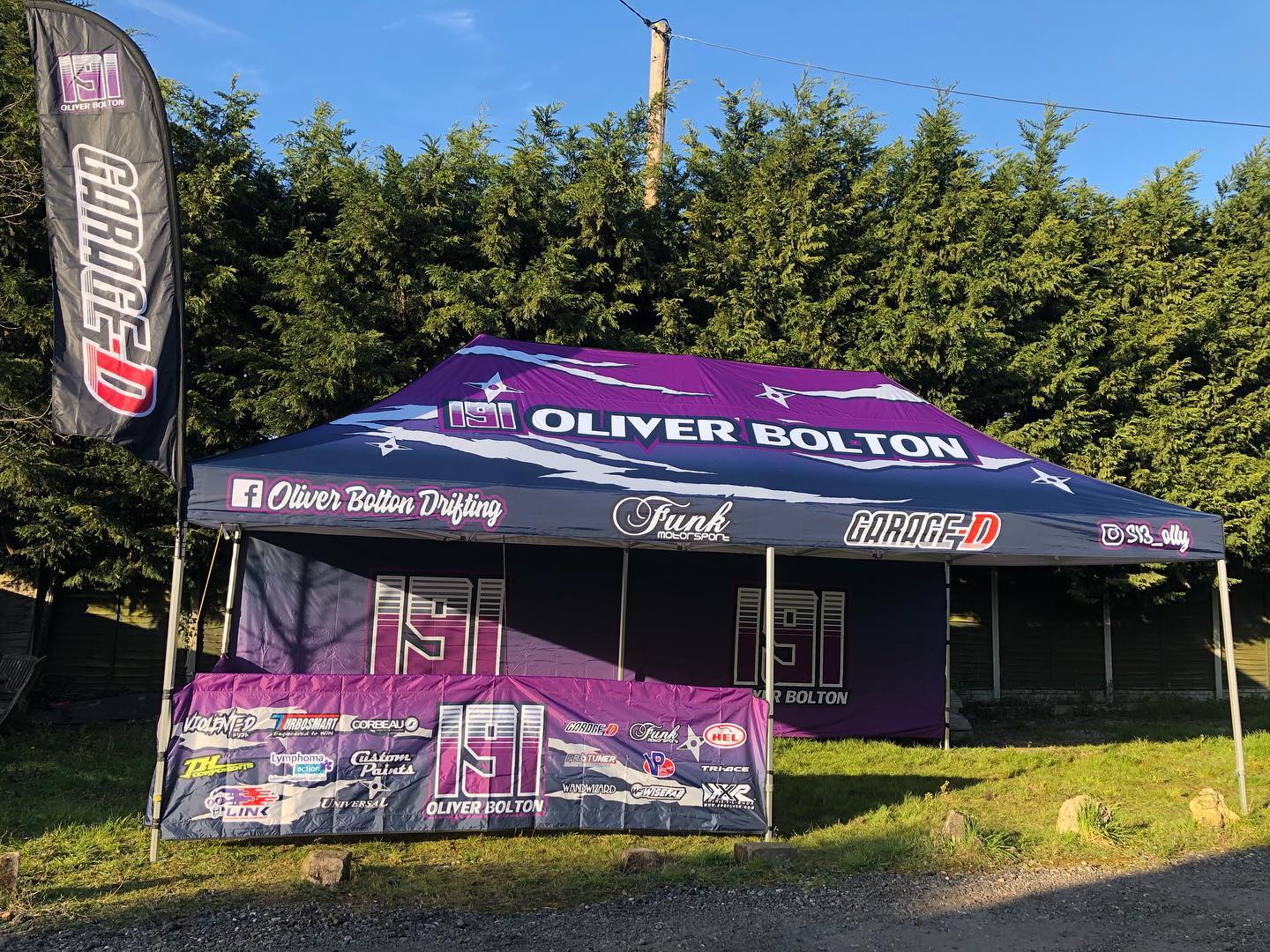 purple motorsport awning branded for drifter Oliver Bolton