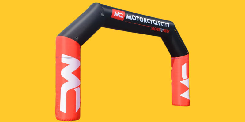 black and red inflatable arch
