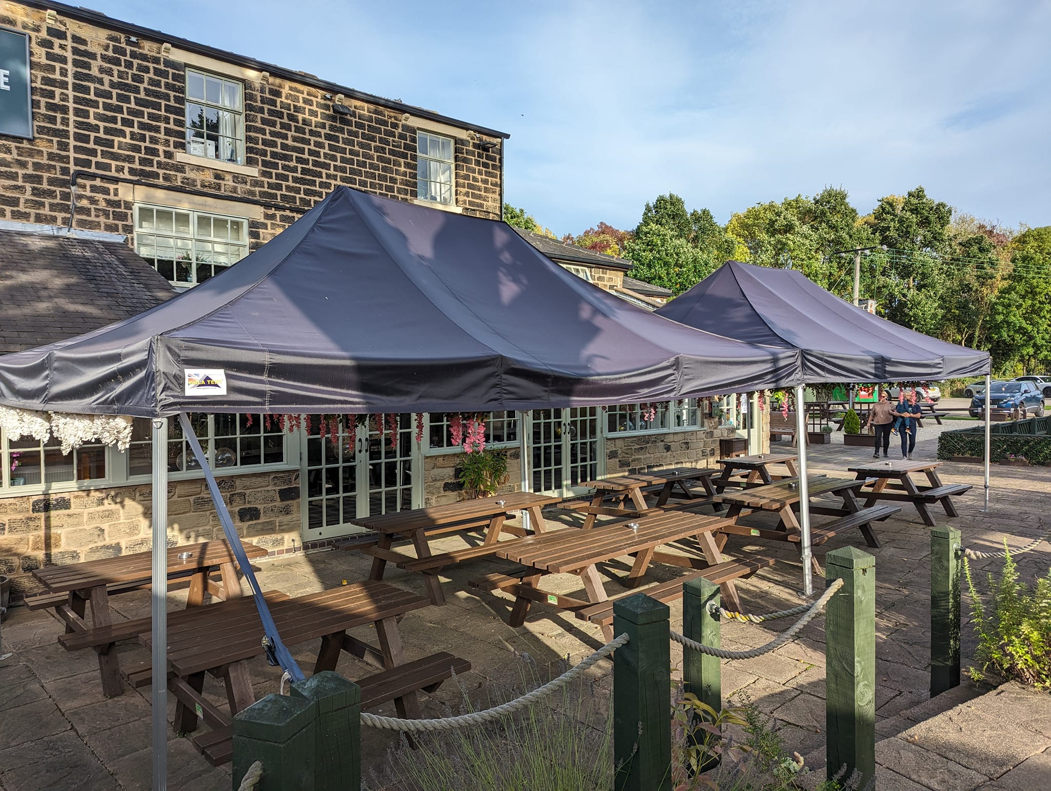large metal gazebo in a beer garden