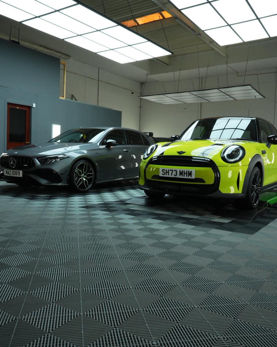 Mini and Merc in swisstrax detailing studio