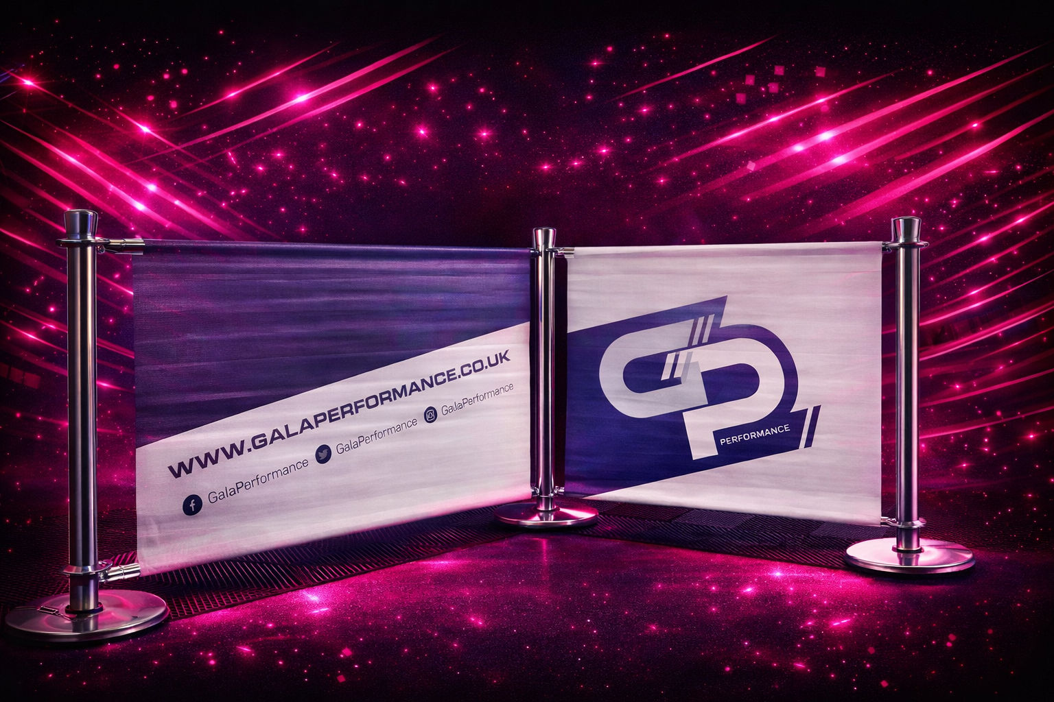 cafe barriers on black and pink backdrop