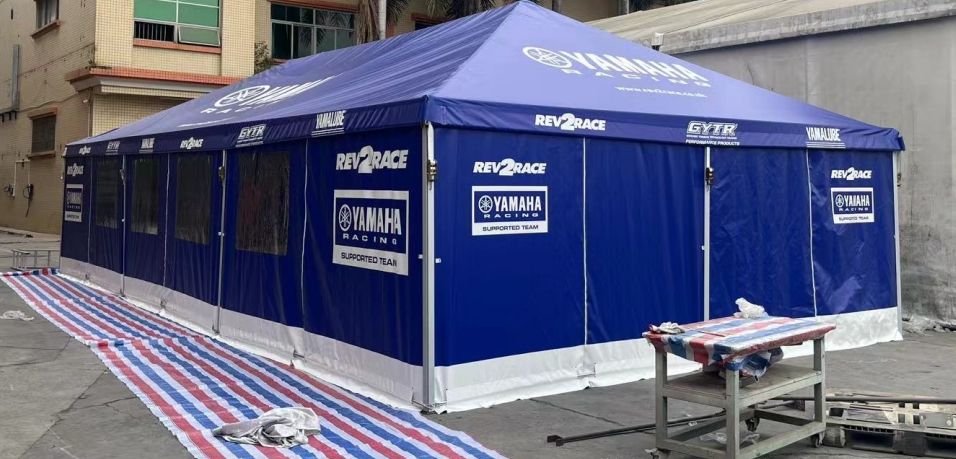 branded blue marquee