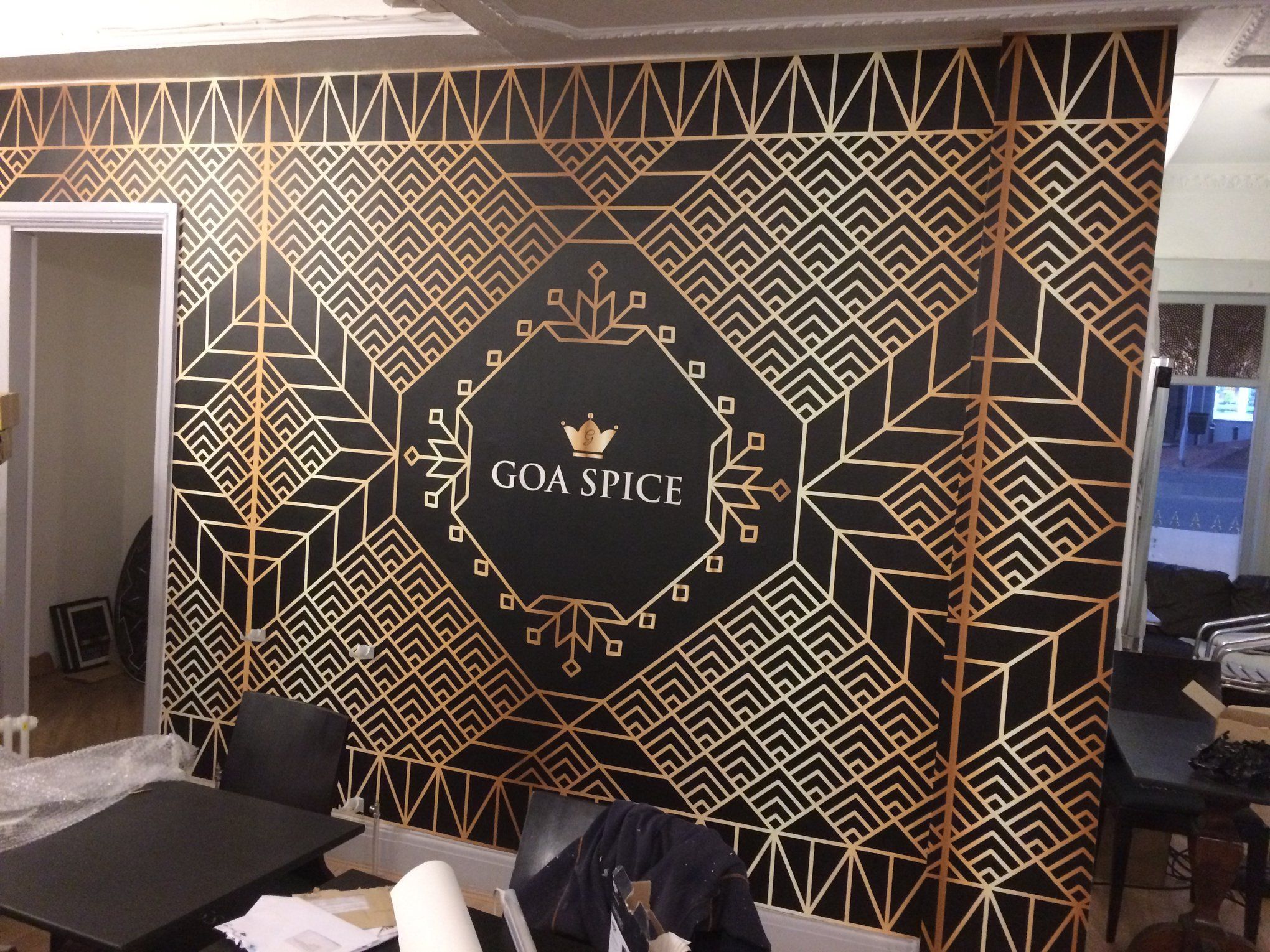 custom printed wallpaper in Indian restaurant