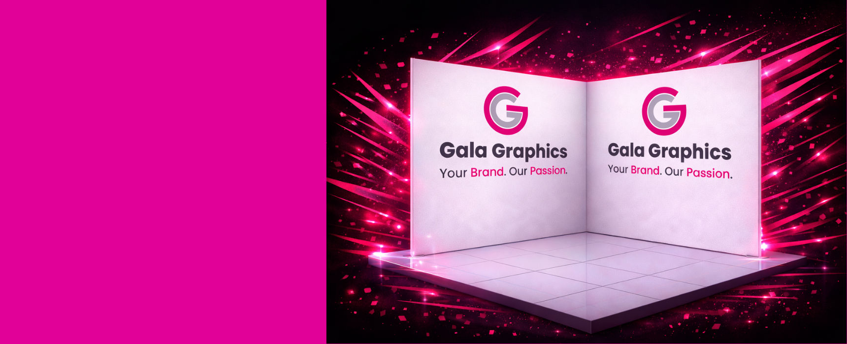 2m exhibition stand on stylish black and pink backdrop