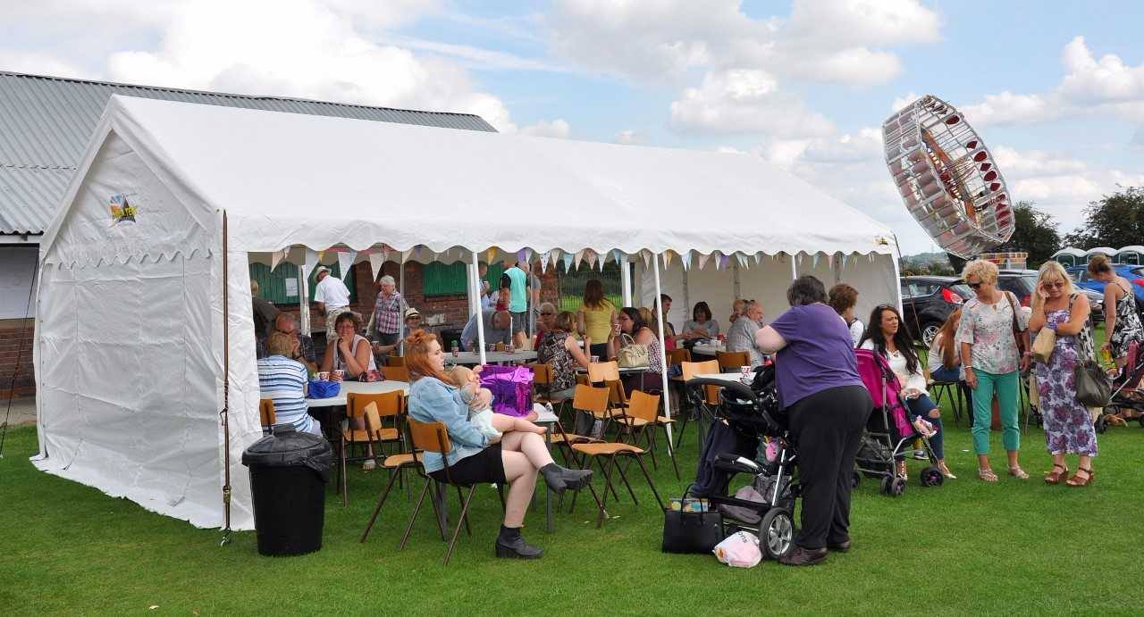 Seating and eating area under a marquee