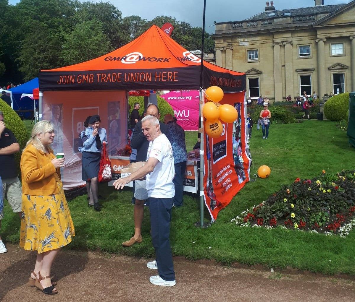 printed orange gazebo for a trade union charity