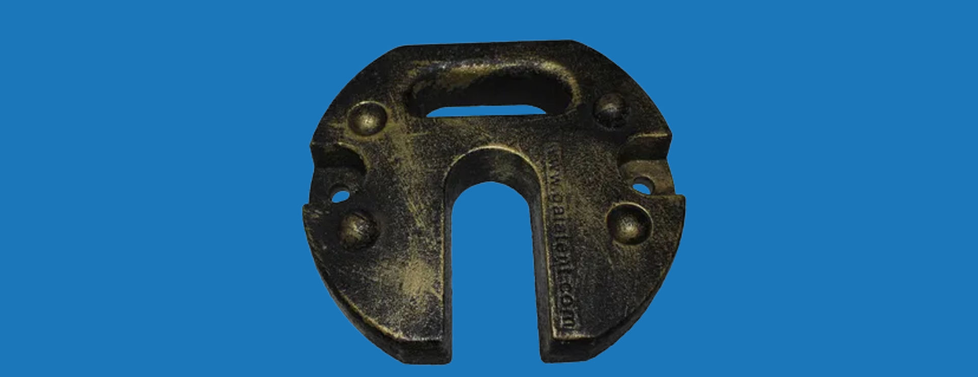 Cast iron gazebo weight on blue backdrop