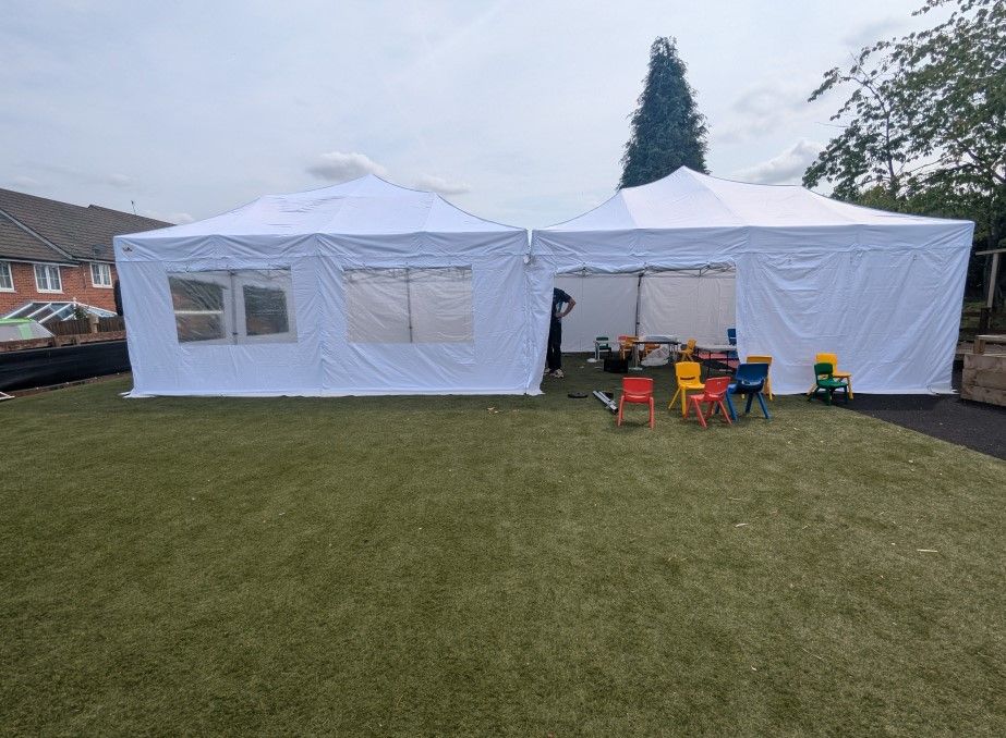 2 large 6m x 6m pop up marquees connected together