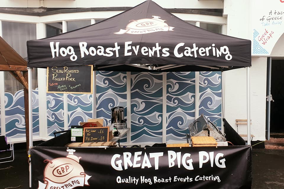 hog roast street food gazebo with half wall