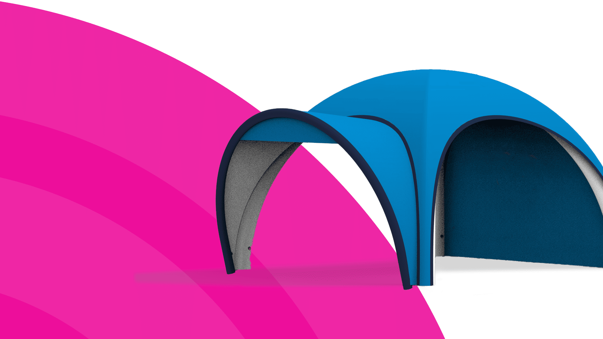 inflatable arch and dome tent at a trade show