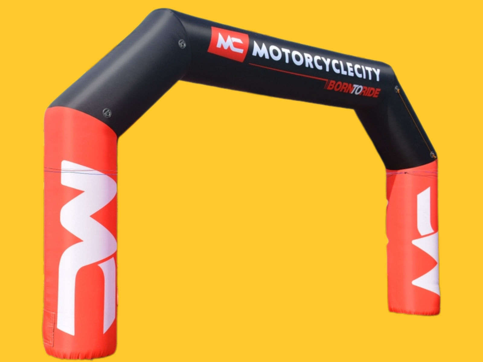 black and red inflatable arch