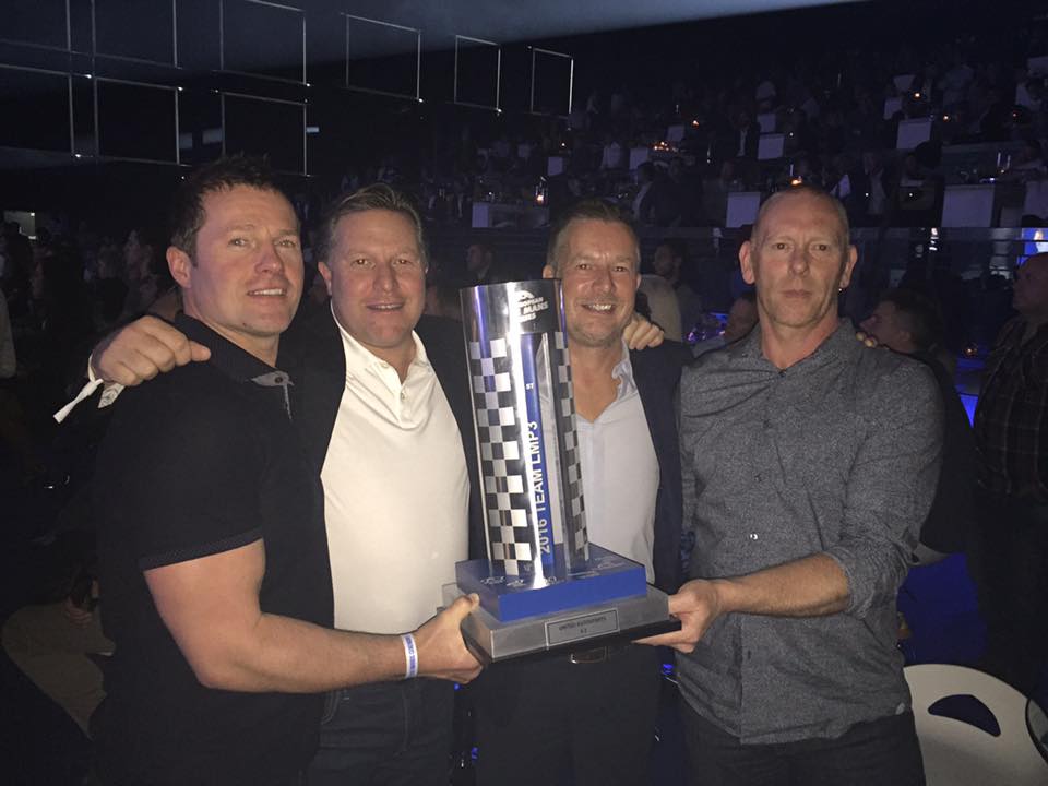 Jason Mace, Richard Dean, Zak Brown and Mark Thompson hold ELMS trophy