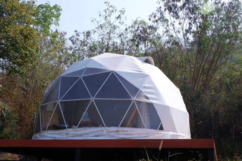 Large geodesic dome interior