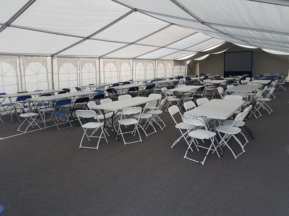 a taupe pop up marquee