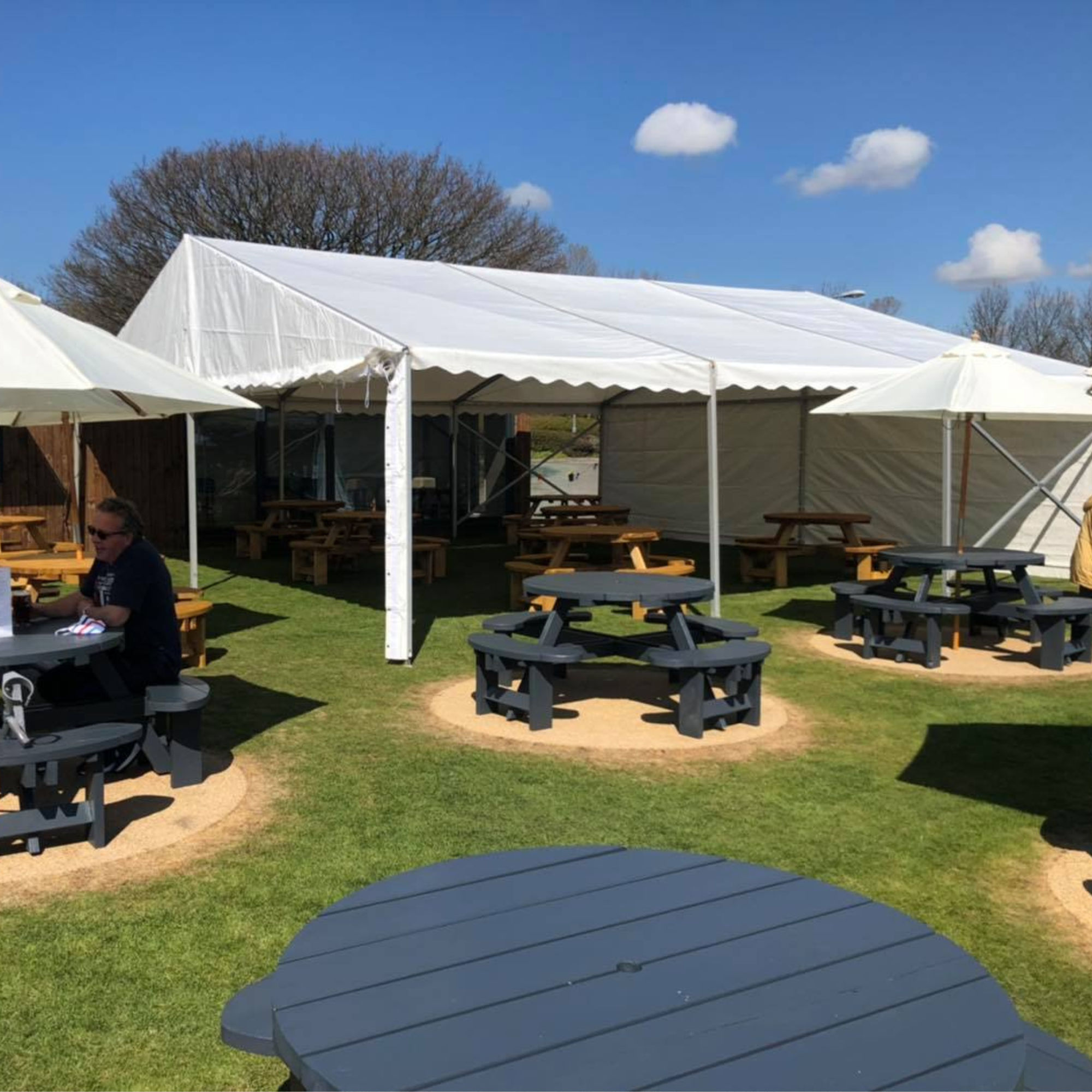 large heavy duty marquee in beer garden