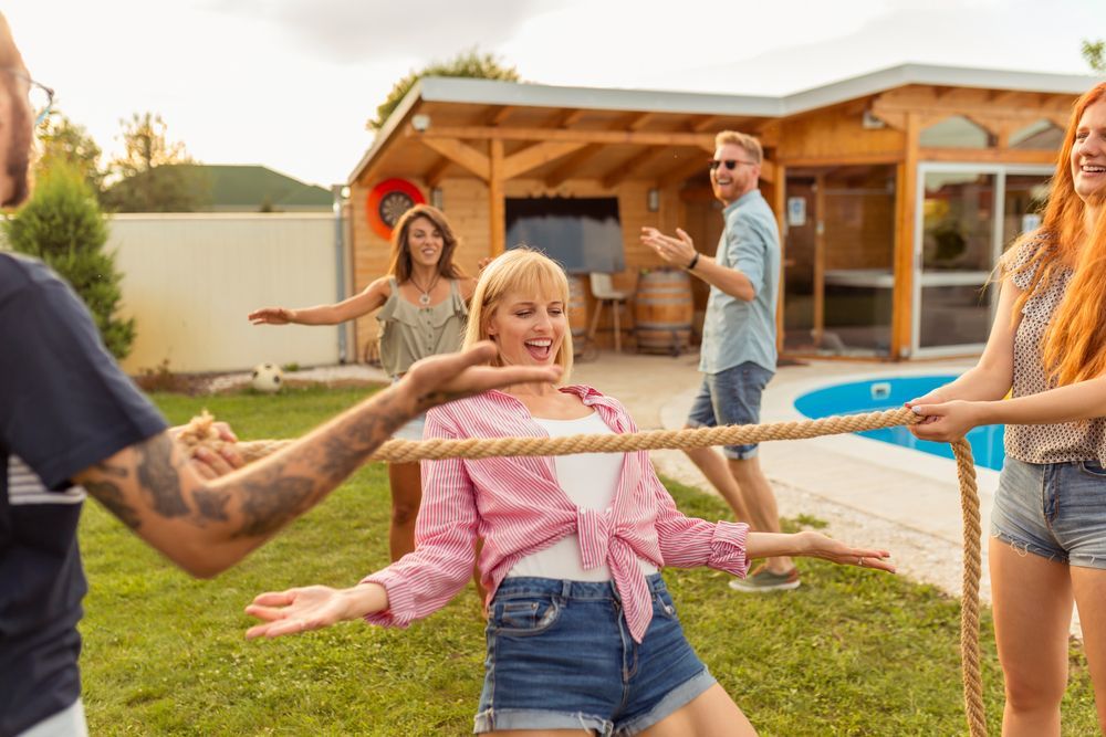 People playing games in garden