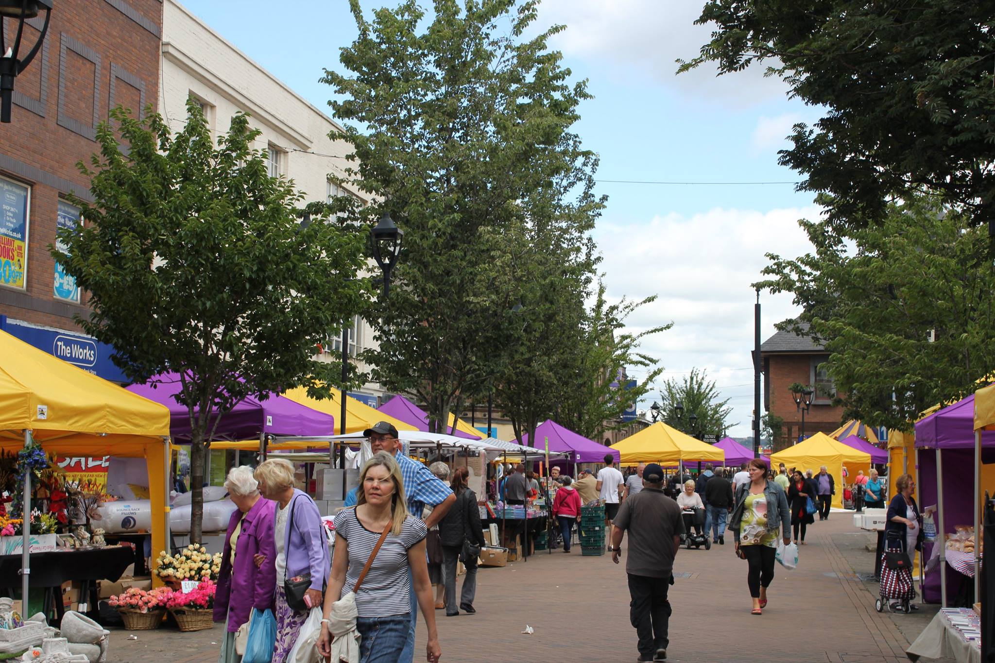 yellow and purple town centre gazebos