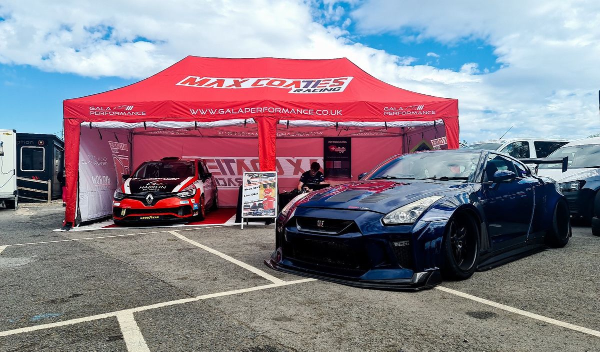 Printed motorsport tent in a race paddock