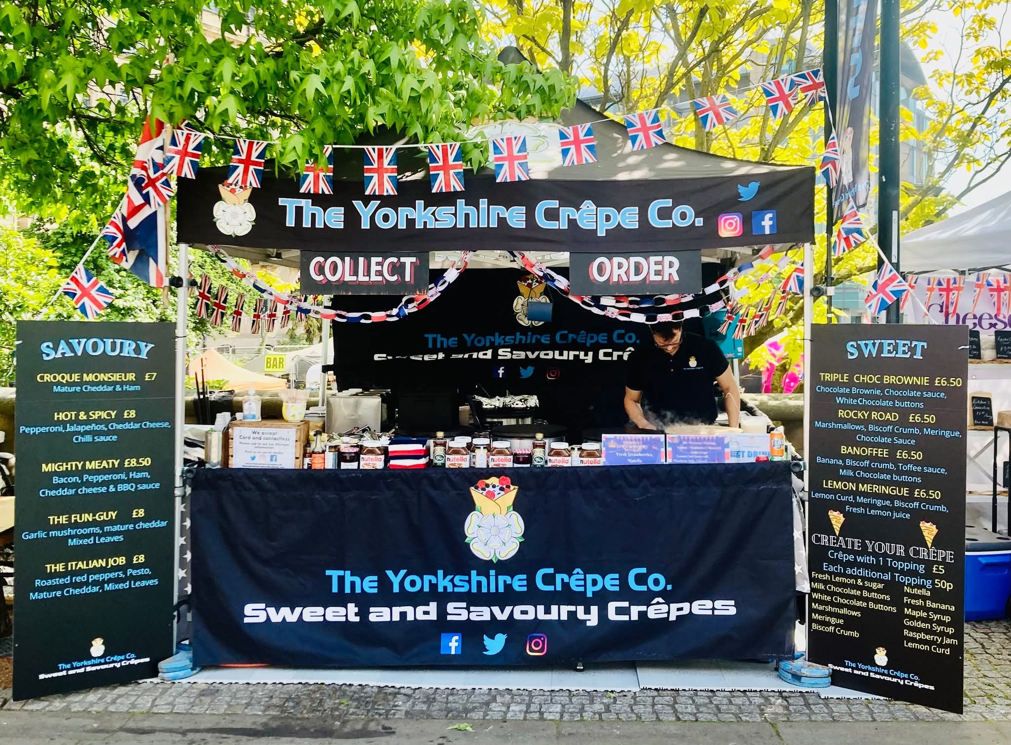a fully branded gazebo for a crepe vendor
