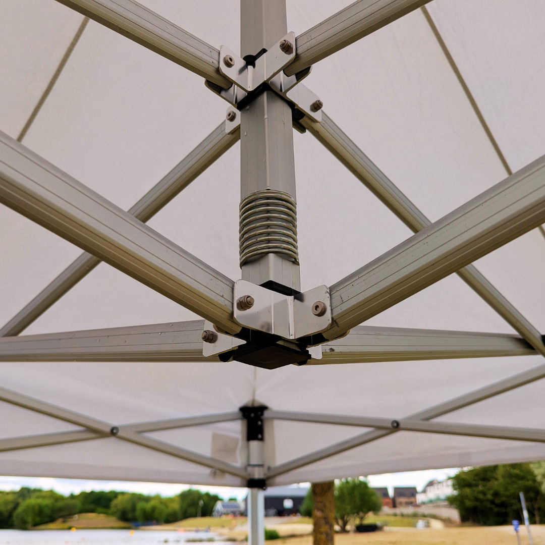 The frame of a pop-up gazebo