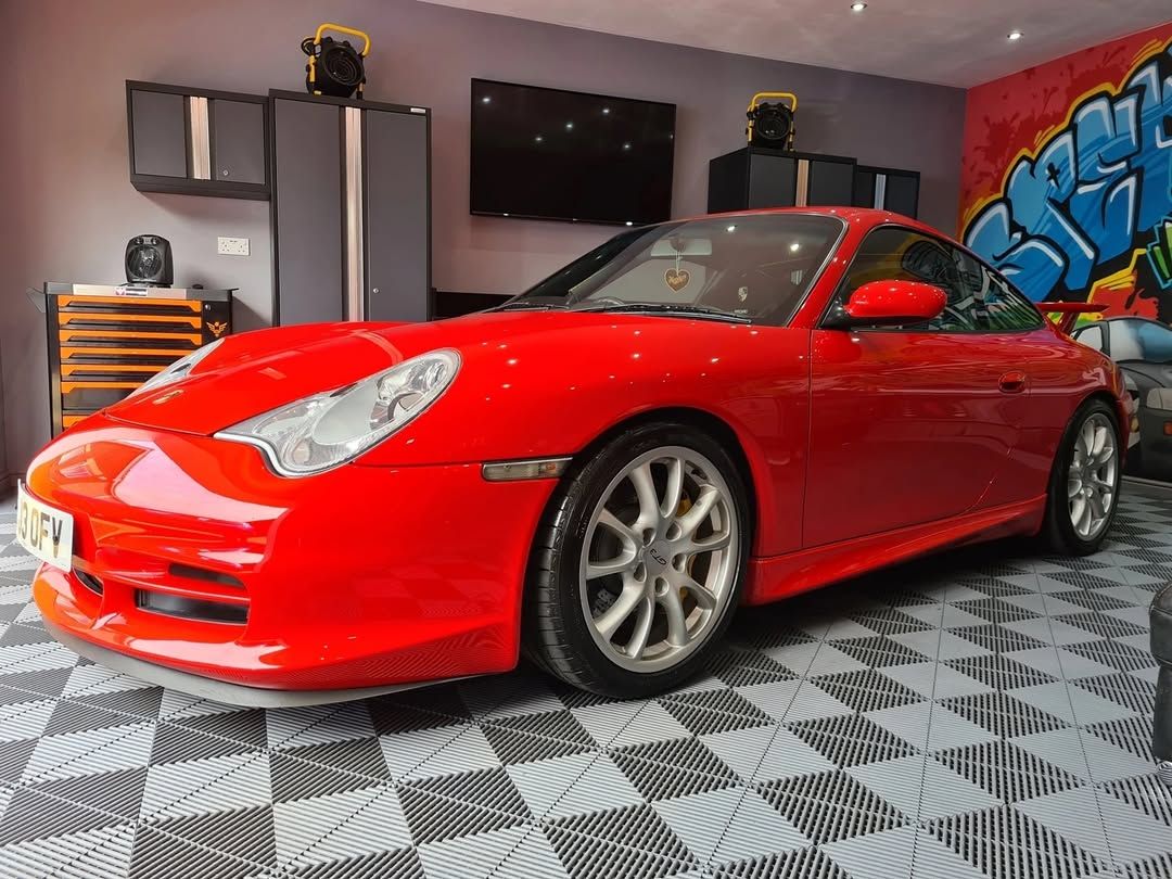 Porsche in home garage on ribtrax