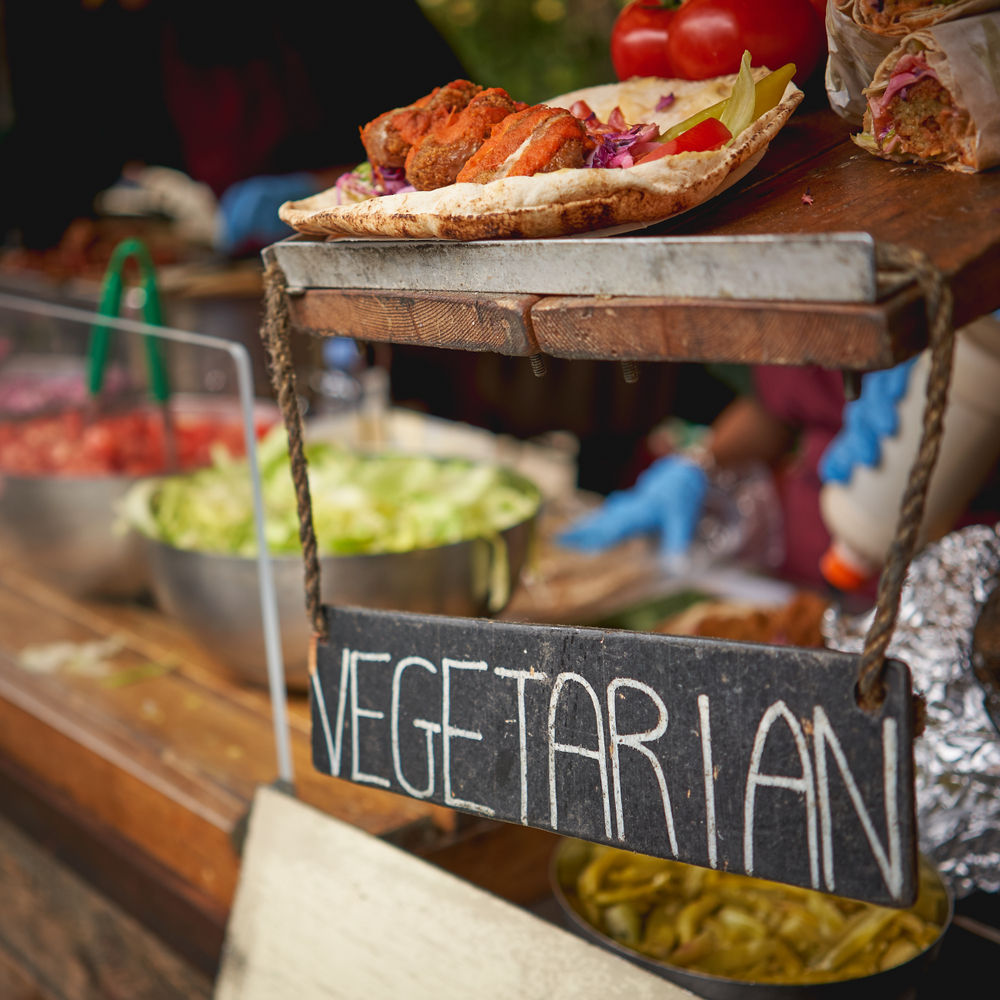 vegetarian food stall sign