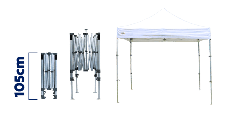 Compact pop up gazebo setup with telescopic legs