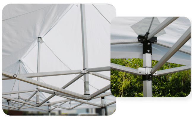 Close-up view of the Pro 60 heavy duty gazebo frame with reinforced aluminium