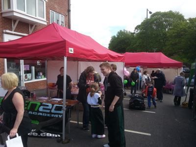 The fund raisers used two 3mx6m Red pop up gazebos borrowed from Gala Tent.