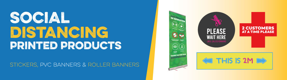 Social distancing floor stickers and printed safety signs