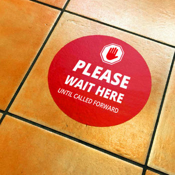 Social Distancing Floor Stickers - Please Wait Here (Pack of 4)