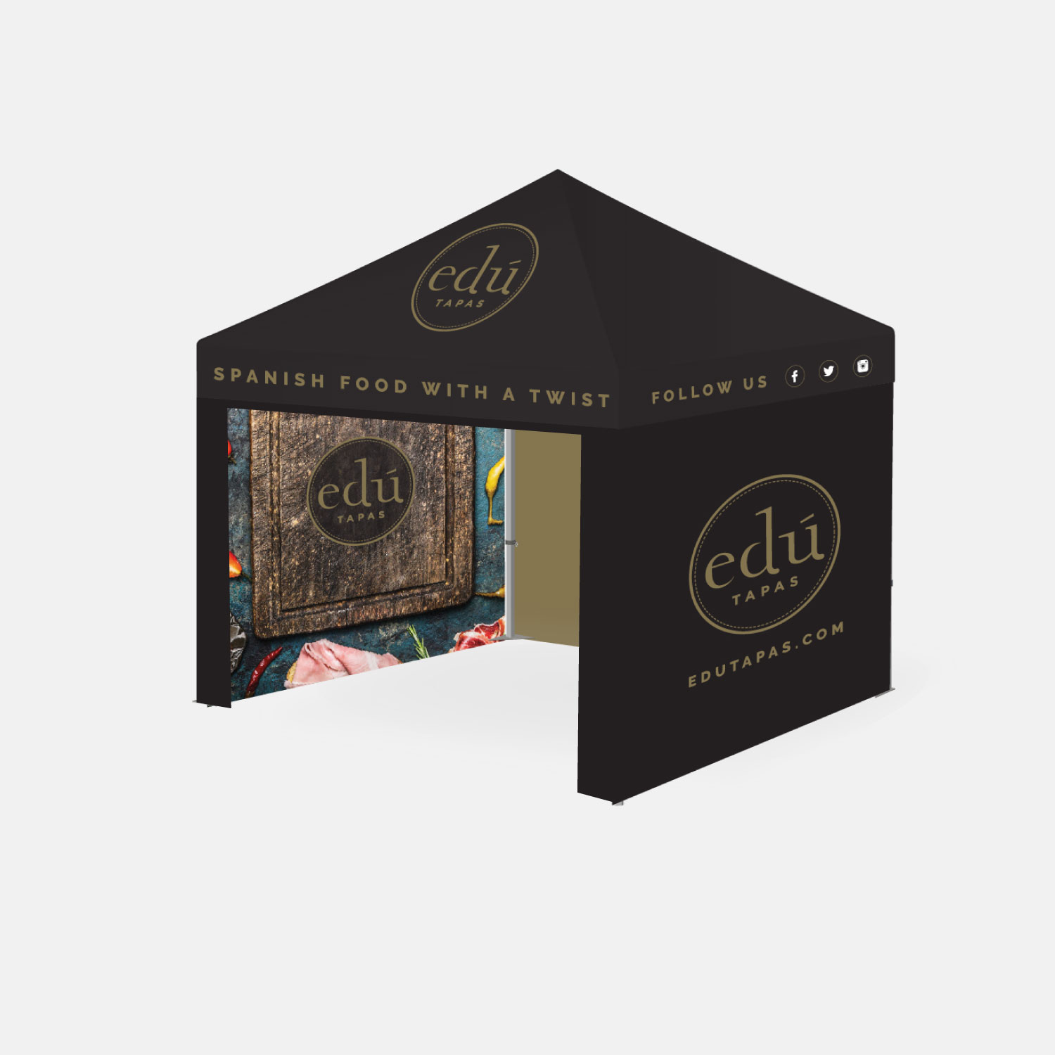 13114 - 3m x 3m Pro 40 Printed Gazebo Bundle w/ Canopy + Door + 3 Dbl Walls