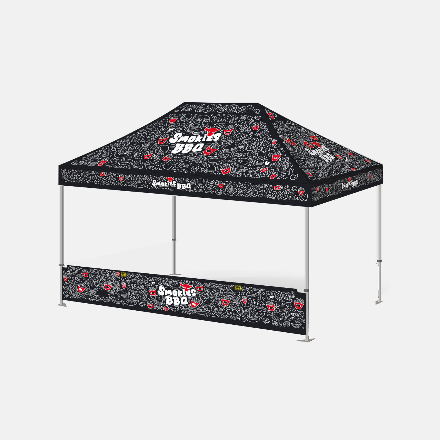 13136 - 3m x 4.5m Pro 50 Printed Gazebo Bundle w/ Canopy + half wall + Strth Bar